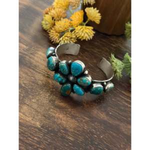 Tillie John Fashion <b>Cuff</b> <b>Bracelet</b> Mixed Turquoise & Sterling <b>Silver</b> Cluster Design - Product Image 5