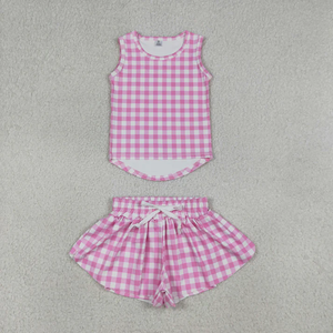 Conjunto de Ropa Deportiva para Bebés y Niñas Pequeñas, Top sin Mangas a Cuadros Rosa y Pantalones Cortos, Ropa de Yoga - Product Image 4