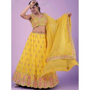 Precioso Lehenga Choli de Georgette con Hilo Amarillo para Bodas - Product Image 6