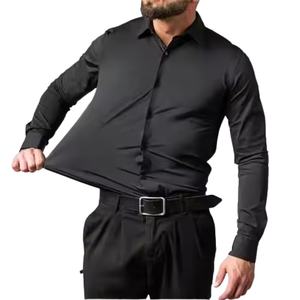 Camisa informal de manga larga de poliéster resistente a las arrugas elástica formal de LICRA de nailon sin costuras de alta elasticidad para hombres/Stock. - Product Image 1