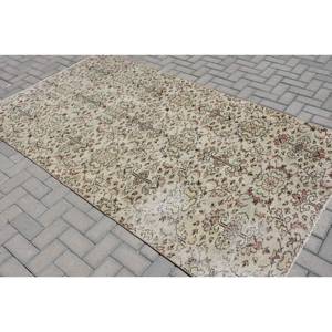 พรมขนสัตว์ตุรกีสีเบจ4.8ft วินเทจ8.4ft สี่เหลี่ยมผืนผ้าพื้นที่ขนาดใหญ่ที่มีลวดลายนามธรรมสำหรับห้องนอนห้องโถงพื้นหลังทำจากน้ำยาง - Product Image 2