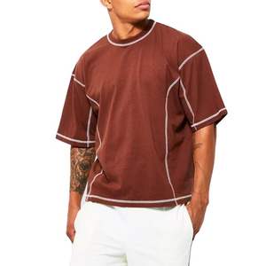 Premium Quality Summer Heavyweight Cropped Oversized Cotton Drop Shoulder Blank Contrast Stitch <b>Tshirt</b> - Product Image 1
