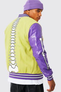 2025 hiver hommes High Street Style Varsity Jacket Designer cuir laine Baseball veste avec grande taille et caractéristique imperméable - Product Image 2