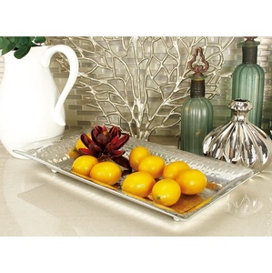 Bandeja de Metal para Servir de Forma Rectangular, Acabado Martillado en Plata PARA EL Hogar y La Boda, Mesa de Cena, Bandejas para Servir Comida - Product Image 3