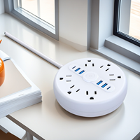 Strip daya 6 Outlet ultra-tipis dengan USB-C kabel 15 kaki tahan api soket ekstensi soket PC