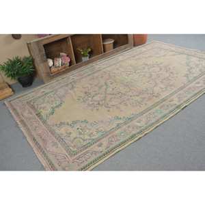 พรมตุรกีวินเทจขน9.7ft เบจสีเขียวขนาด5.7 X ถักทอแบบแบนมีลวดลายปะติดสำหรับตกแต่งห้องนั่งเล่นหรือใช้ในห้องโถง - Product Image 2