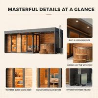 PLOUTARA Sauna extérieur moderne avec bain à remous, cabane en bois, salon, portes coulissantes en verre, chauffage au bois, pour salle de sport, villa, complexe hôtelier