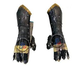 Gauntlets Steel Medieval Armor Warrior Gloves Metal Battle Crusader Gauntlets Black Finish Costume Gift Item