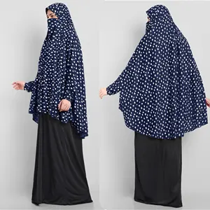 Stedelijke Bescheiden Couture Marine En Wit Bedrukt Khimar-Diamantpatroon Gestroomlijnd Marineblauw Instant Chaderi Hijab Niqab