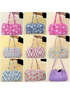 Bolsa de viaje acolchada de algodón con dos asas, diseño floral Kantha, bolsa de compras con cierre abierto - Product Image 2