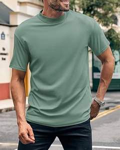 T-shirt col montant à manches courtes et épaules tombantes Chemises rondes vierges Vente en gros Boxy Fit Oversize Tshirt Vintage Heavy Mock Neck - Product Image 5