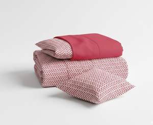 Ensemble de draps de lit géométriques modernes tissés de luxe, taille Queen, avec garnissage en polyester, tissu doux, imprimé rouge et blanc et 2 taies d'oreiller - Product Image 5