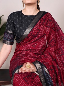 Chanderi traditionnel indien en polyester et viscose avec imprimé Bandhej avec fabricant de saree de tissage Zari de Surat - Product Image 5