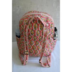 Mini sac à dos matelassé en coton léger, imprimé floral indien à la main, fermeture éclair, unisexe, pour le camping, les voyages et la plage - Product Image 5