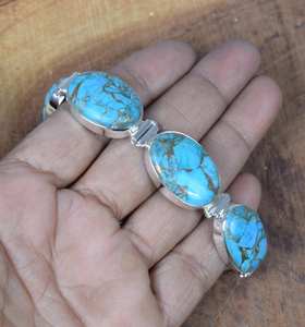 Blue Copper <b>Turquoise</b> Sterling Silver Bracelet Handmade Adjustable Natural Gemstone Silver Jewelry Gift For Her - Product Image 2