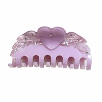 Pince à cheveux Oradour Sweet en acétate fait main, motif cœur avec strass, design aile, ressort puissant, maintien antidérapant, violet rose