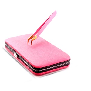 Color <b>Pink</b> Tip Gold Stainless Steel Eyelash Extension Tweezers Extra Sharp Point Hand Crafted Private Label - Product Image 4