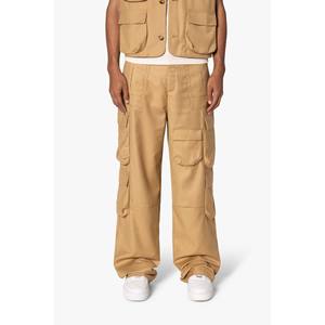Pantalon cargo en gabardine 100% coton - Coupe ample - Couleur beige - Product Image 1