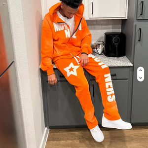 Chándal completo de invierno de talla grande de algodón grueso personalizado lavado ácido con capucha cremallera bordado apliques parche chándal para hombres - Product Image 5