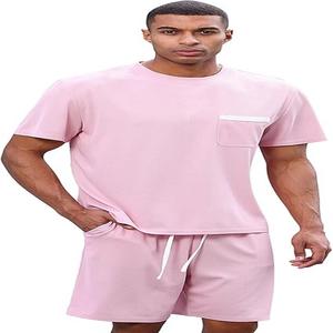 ชุดเสื้อยืดแขนสั้นวินเทจสำหรับผู้ชายคอโอแบบคลาสสิกระบายอากาศได้พร้อมเอวยางยืดน้ำหนักเบาหลากสี - Product Image 1