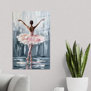 Toile imprimée Ballerine élégante, Décoration rose moderne, Art personnalisé, Art sur verre trempé - Product Image 1