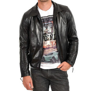Venta al por mayor 2025 nueva apariencia personalizada de los hombres de alto brillo negro de cuero genuino chaqueta de calle chaqueta de manga larga para los hombres - Product Image 3