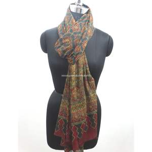 Gros Ajrakh Imprimé Tissu Colorant Naturel Main Bloc Hijab Écharpe 100% Coton Doux et Confortable Dupatta - Product Image 5