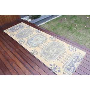 Alfombra Vintage de 2.7x8.5 pies (81x259 cm), Alfombra Turca Azul del Suroeste - Product Image 2