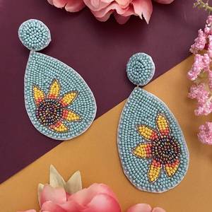 Embroidered <b>Fabric</b> & Bead Earrings Custom Multi-<b>Beaded</b> Earrings Women Festive Party Jewelry At Best Price <b>Beaded</b> Earrings - Product Image 2