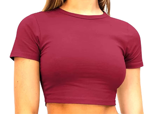 Top Corto de Punto con Logotipo Personalizado de Diseño Moderno, Informal, de Manga Corta, Holgado, de Poliéster/Algodón Satinado para Mujer - Product Image 3