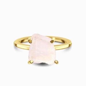 Bague en cristal de quartz rose brut faite à la main bijoux en pierre de guérison en pierres précieuses naturelles avec bagues fines en plaqué or rose - Product Image 3