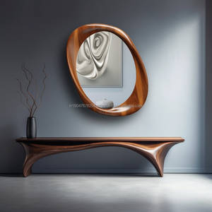 KALATRI Handmade Eco-Friendly <b>Lightweight</b> Wall <b>Mirror</b> Real Wooden Frame Wavy Irregular Design Classic Art - Product Image 2