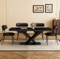 Ensemble de table à manger en granit noir absolu, style italien, pieds en X, design moderne minimaliste, écologique, pliable