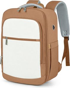 100% Genuine Leather <b>Backpack</b> With Zipper Closure Water Resistant <b>Travel</b> Bag Unisex 20-35L Capacity Paneled Design Brown & White - Product Image 1