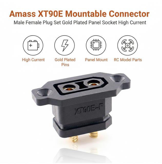 Amass XT90E Mountable Connector Male Female Plug Set Gold Plated Panel Socket XT90E-M/F High Current for RC Car E-Bike Model