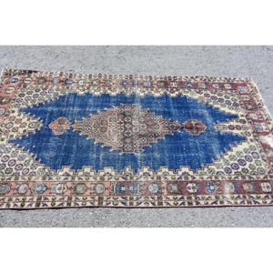 Alfombra de 3.8x7.4 pies, Alfombra Turca Vintage, Alfombra con Estampado Animal Azul - Product Image 3