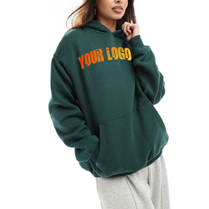 Sweat-shirt à capuche oversize personnalisé en tricot à col roulé pour femme, streetwear de haute qualité, uni, à épaules tombantes, avec badge - Product Image 3