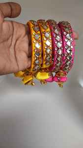 กำไลไหมลายหินสำหรับผู้หญิงกำไล kundan แบบดั้งเดิมเครื่องประดับชุดของขวัญงานแต่งงาน pooja meeparty - Product Image 4