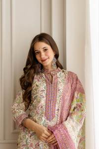 New Designer Cotton <b>Kurti</b> with Dupatta Heavy Jaipuri Printed Fabric Indian and Pakistani Clothing Reversible Casual <b>for</b> Wedding - Product Image 5