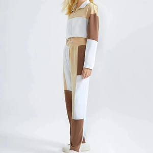 Chándal de algodón de alta calidad, chándal, cuello vuelto, manga larga, ropa informal, bloques de colores, conjunto de entrenamiento de secado rápido transpirable - Product Image 3