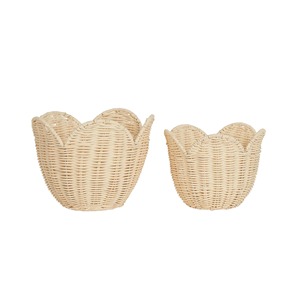 Ensemble de 2 paniers en rotin Lily, faits à la main, écologiques, en rotin naturel, forme ronde moderne, panier de rangement multi-usages - Product Image 1