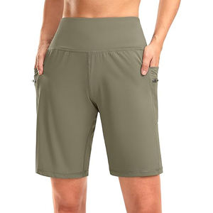 Bermuda long pour femme taille haute 9 ''Short d'entraînement athlétique longueur genou avec poches zippées pour la salle de sport, confort quotidien - Product Image 4