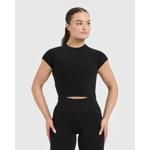 Lo último en camisetas personalizadas negras 100% de algodón para mujer, camiseta informal ligera, transpirable y elegante de diseñador, camiseta de entrenamiento de gimnasio de ajuste relajado - Product Image 1