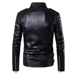 Veste en cuir PU pour hommes manteau à fermeture éclair automne capuche mode vêtements de rue couleur unie veste de moto décontractée - Product Image 2