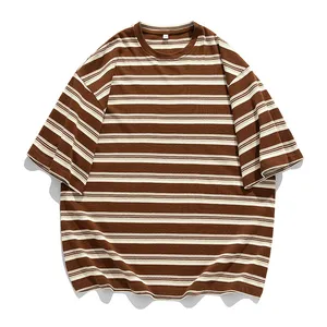 100% 코튼 최고의 품질 남자의 스트라이프 계획 티셔츠 사용자 정의 디자인 로고 인쇄 짧은 소매 슬림 핏 O 넥 티셔츠