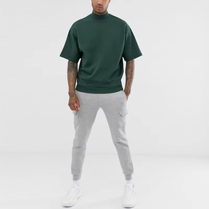 Camiseta de algodón de gran tamaño personalizada OEM para hombre, camiseta vintage verde con cuello de tortuga y hombros caídos, camiseta en blanco para camisetas de estilo informal - Product Image 5