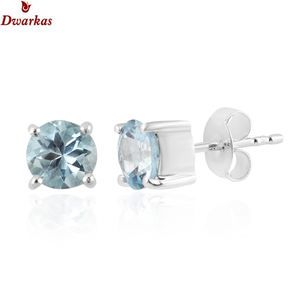 Pendientes de diseño clásico y sencillo, plata de ley 925, topacio azul, pendientes de tuerca, fabricante mayorista, pendientes de bajo precio - Product Image 1