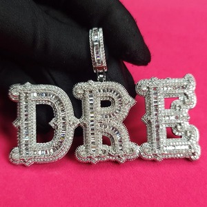 Excellent Quality Stainless Steel Iced Out Custom Baguette Letter Pendant Rope Chain Hip Hop Moissanite Name Necklace - Product Image 1