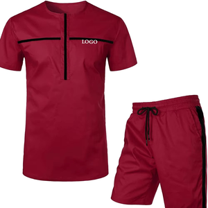 Gran oferta, conjunto doble cómodo de alta calidad para hombre, venta al por mayor, conjunto doble informal de verano de manga corta con cuello redondo para Fitness - Product Image 1