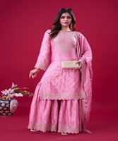 Pakistanaise Salwar Kameez Sonia femmes robes prêtes à l'emploi dames costumes Vintage court fête porter haut bas dupatta ensemble